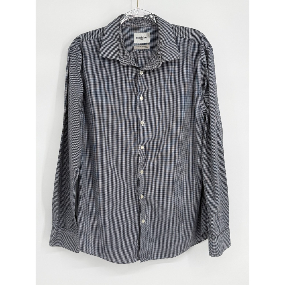 Goodfellow & Co‎ Mens Navy Micro Gingham Button Down Shirt Standard Sz L 16-16.5